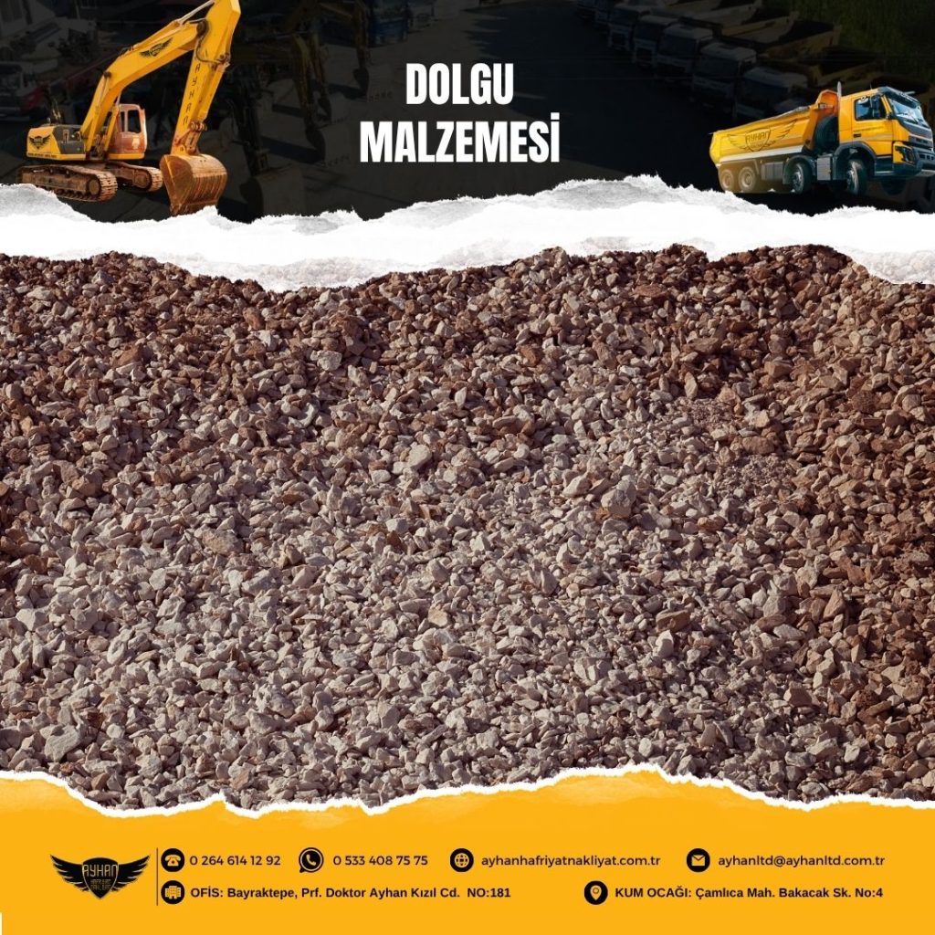 Dolgu taşları ve toprak malzeme yığını, Hendek’te bulunan Ayhan Hafriyat Nakliyat ocaklarında yüklemeye hazır halde bekliyor.