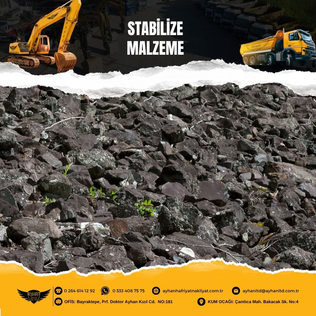 Stabilize malzeme ile dolgu yapılan bir yol altyapısı ve Hendek’te faaliyet gösteren iş makineleri.