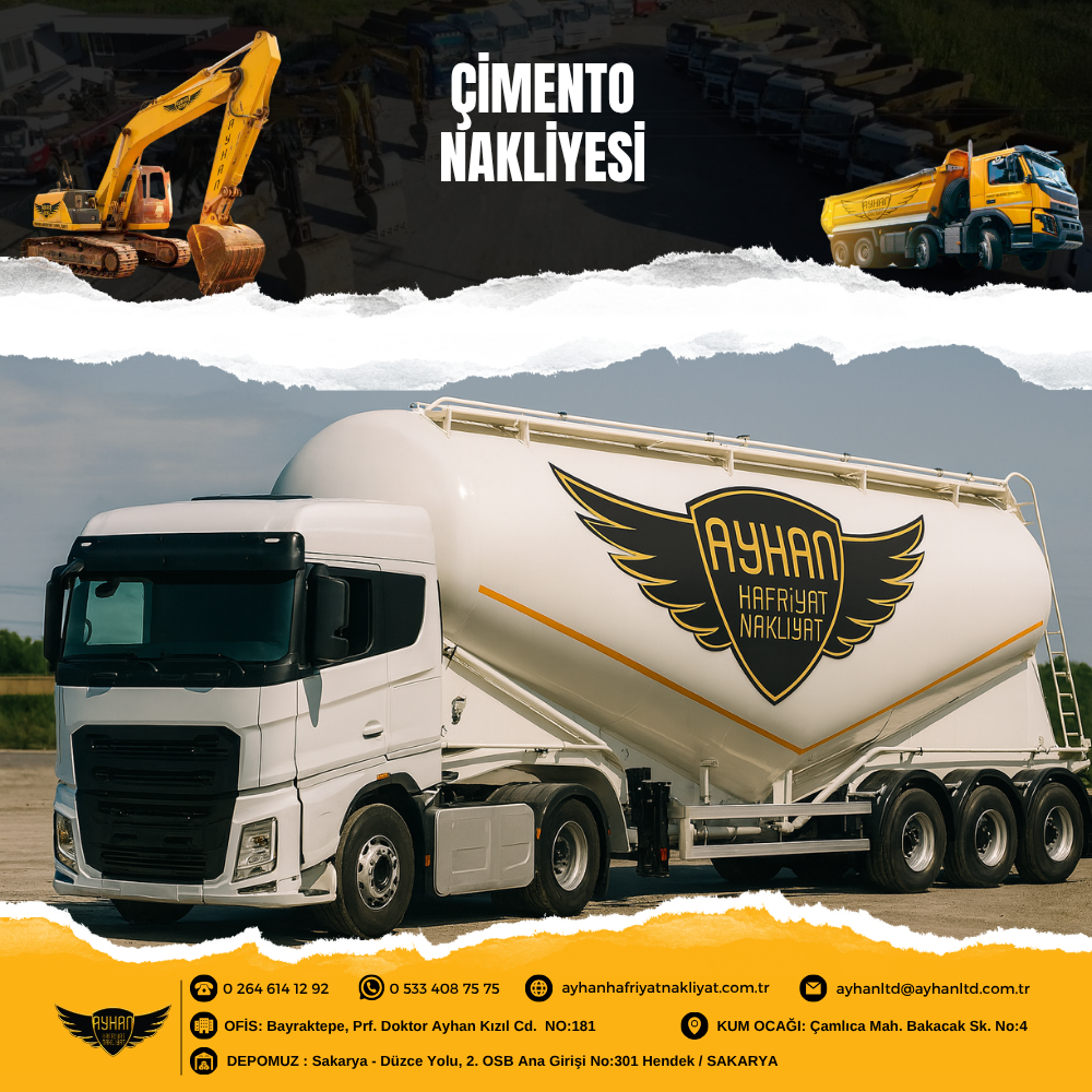 Sakarya çimento nakliyesi – Ayhan Hafriyat Nakliyat tarafından güvenli ve profesyonel çimento taşımacılığı hizmeti