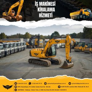 Sakarya Hendek’te Ayhan Hafriyat Nakliyat tarafından sunulan iş makinesi kiralama hizmeti, depo alanında sıralı profesyonel araç filosu