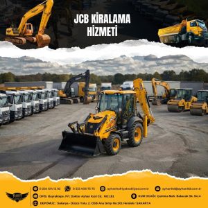 Sakarya Hendek’te Ayhan Hafriyat Nakliyat tarafından sunulan JCB kiralama hizmeti, depo alanında profesyonel iş makinesi filosu