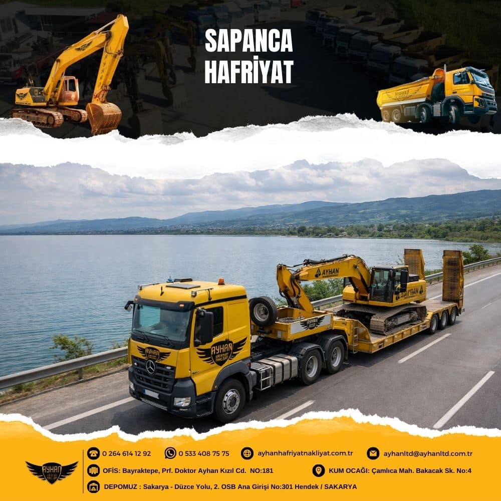 Sapanca hafriyat hizmetleri kapsamında D100 karayolunda Ayhan Hafriyat Nakliyat’a ait ekskavatör taşıyan tır