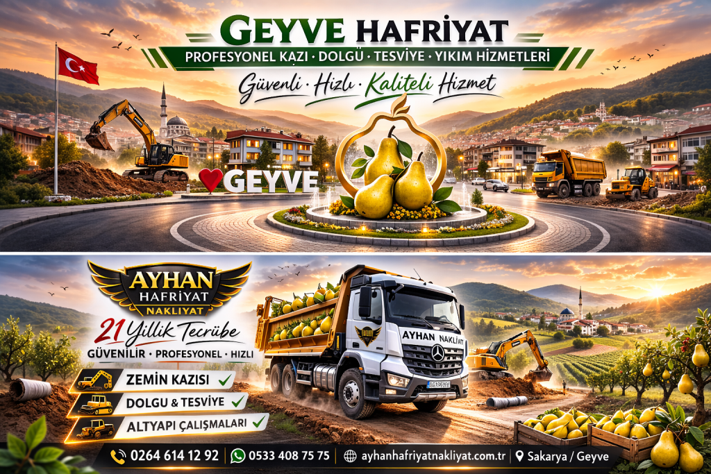 Geyve merkez armut simgesi önünde profesyonel hafriyat çalışması planlaması