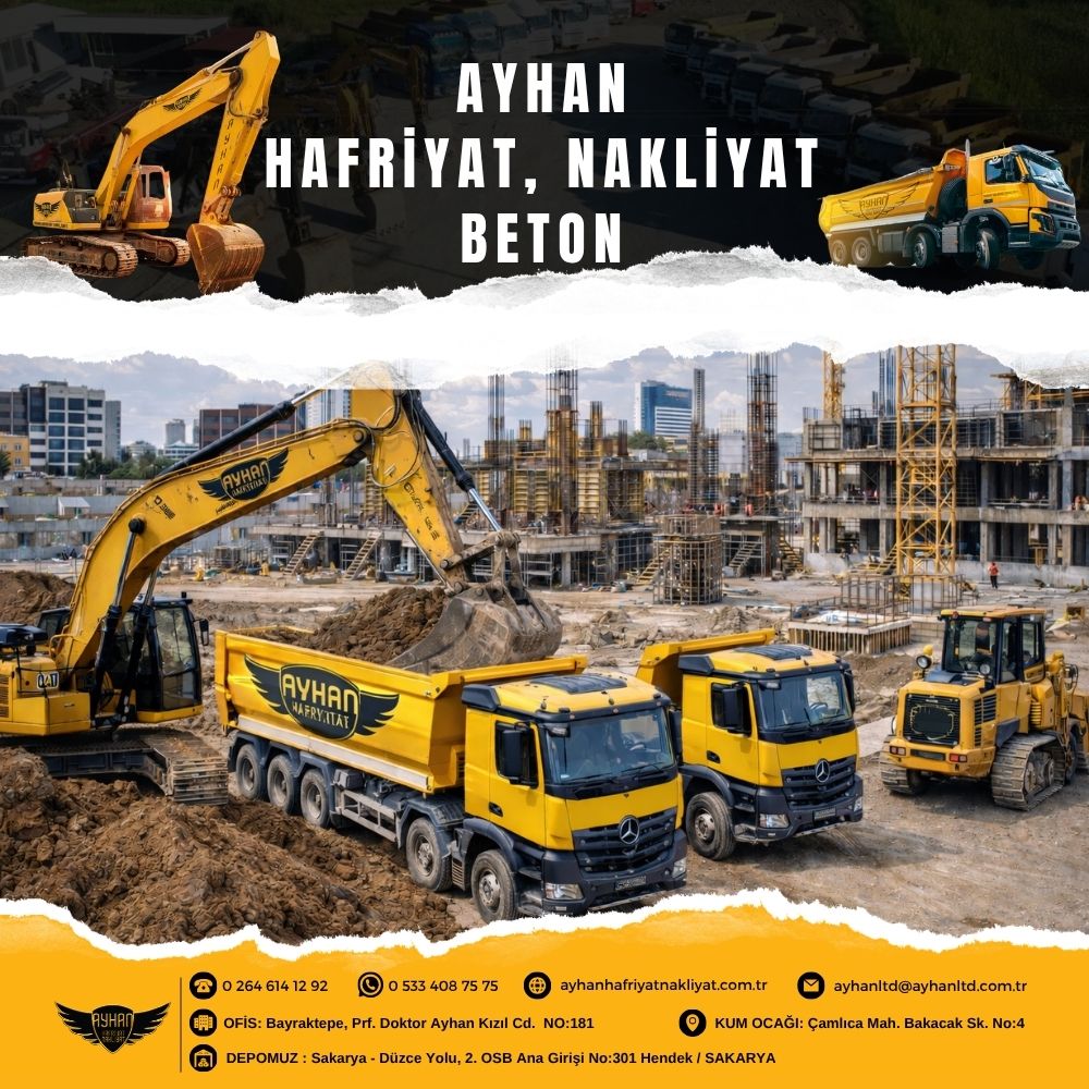 Ayhan Hafriyat Nakliyat şantiyesinde iş makineleri ve kamyon filosu çalışması
