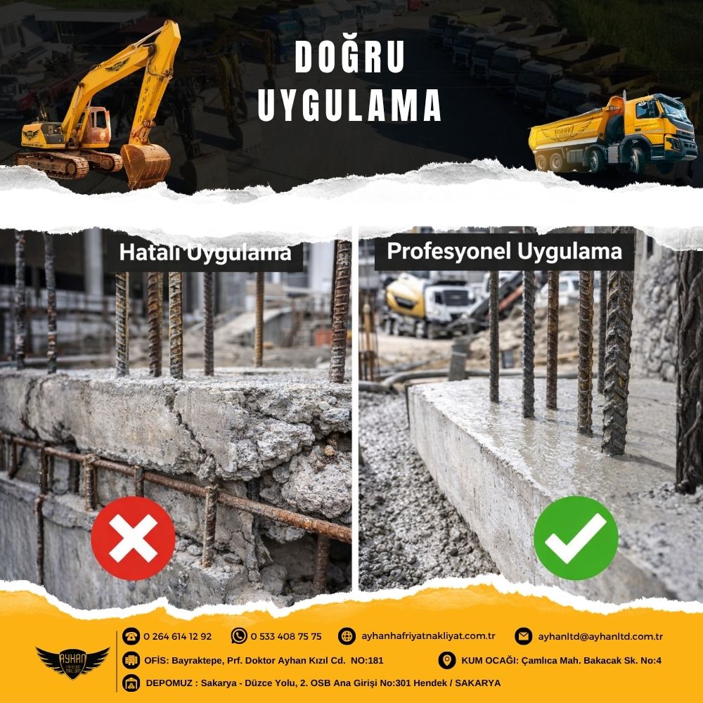 Hatalı beton uygulaması ile profesyonel beton uygulamasının karşılaştırılması