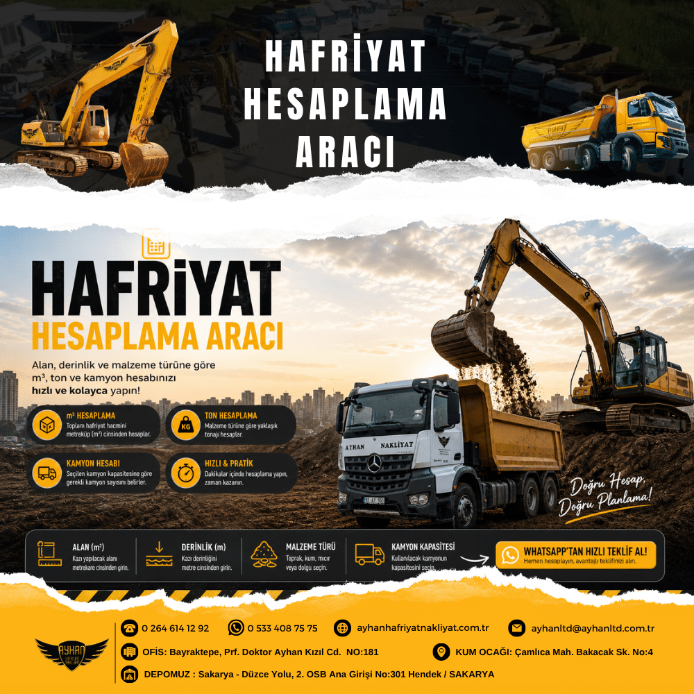 Hafriyat hesaplama aracı için ekskavatörün kamyona toprak yüklediği şantiye sahası