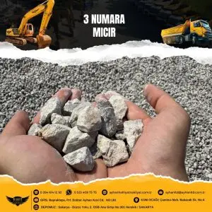Sakarya Hendek’te Ayhan Hafriyat Nakliyat tarafından çıkarılan 3 numara mıcır (22-38 mm), yol, dolgu, hafriyat ve peyzaj projeleri için ideal malzeme.